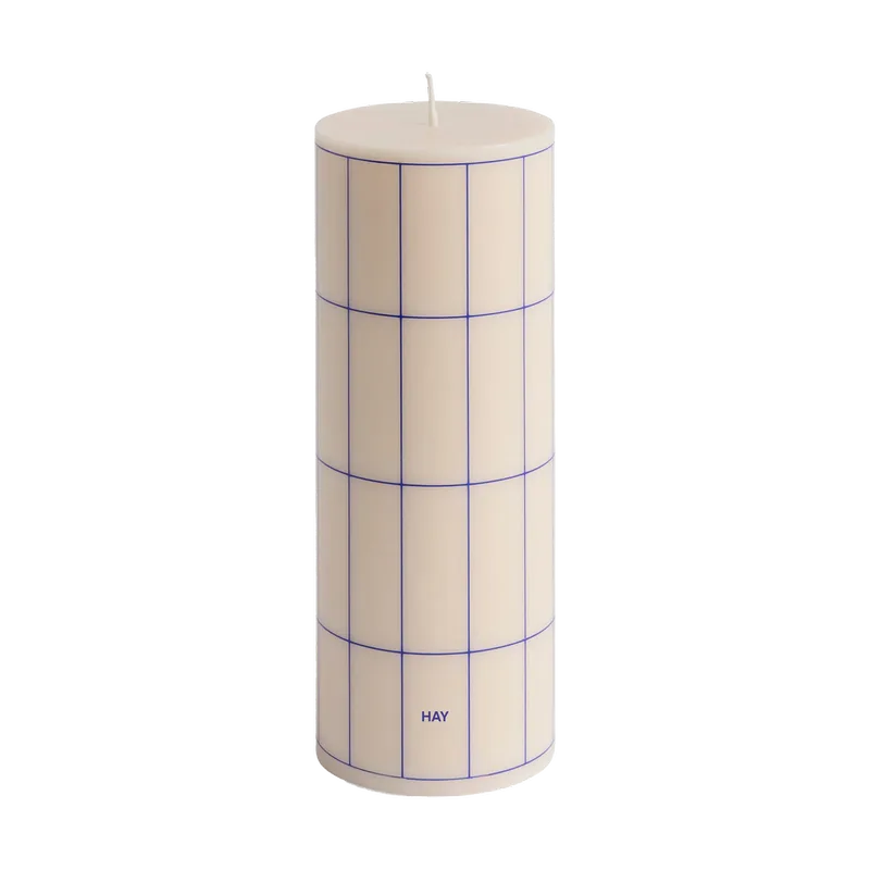 Column Candle Blockkerze medium 20 cm Off white-blue grid check by HAY – product photo