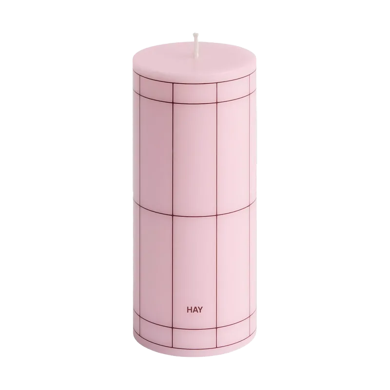 Column Candle Blockkerze small 15cm Light pink-bordeaux grid by HAY – product photo