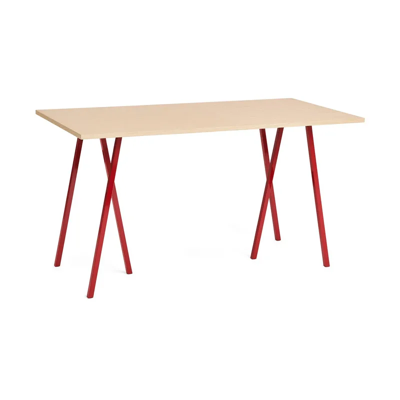 Loop Stand Esstisch 87,5x180 cm Maroon red-clear lacq. oak by HAY – product photo