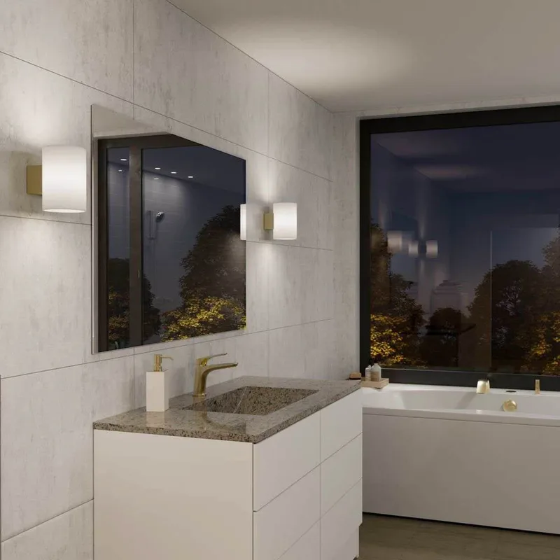 Evoke Wandlamp IP44 Large Satin Brass/Opaal by Herstal – product photo