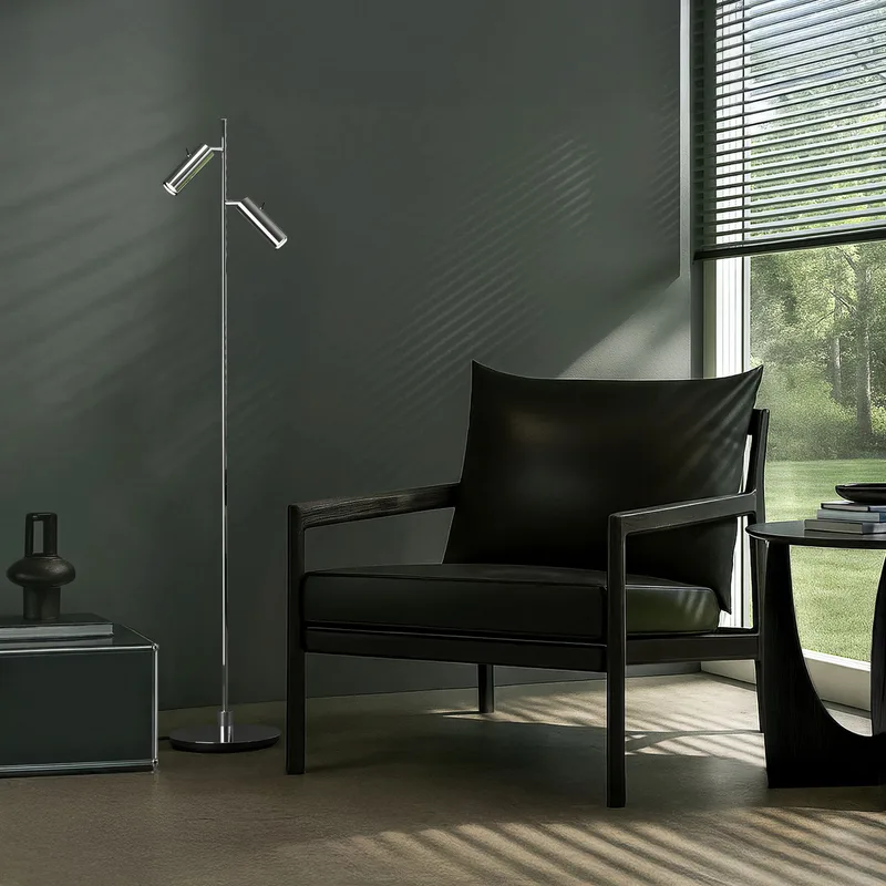 PIPELINE vloerlamp, chroomkleurig Hoogte 133 cm 2-lamps de Herstal – photo du produit