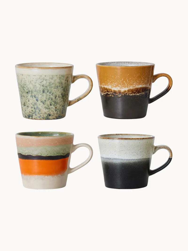 Handbeschilderde mokken 70's met reactief glazuur, set van 4 by HKliving – product photo