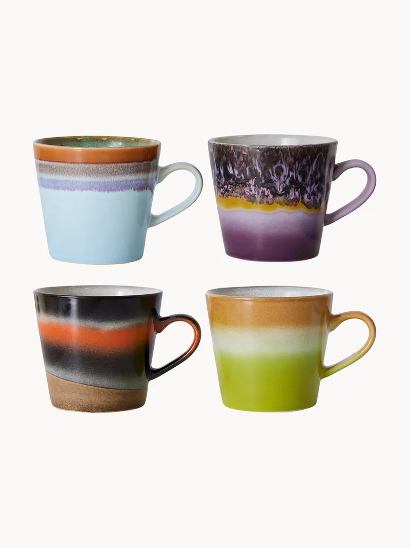 Handbeschilderde mokken 70's met reactief glazuur, set van 4 by HKliving – product photo