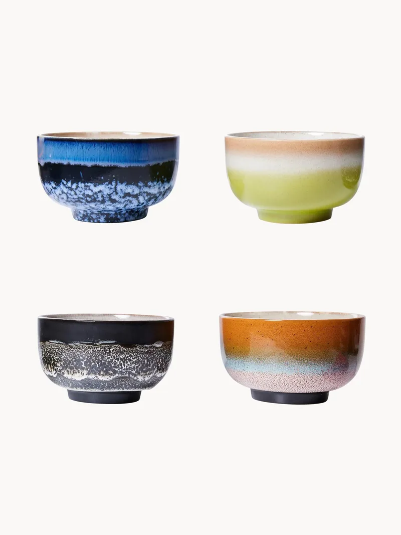 Handbeschilderde schalen 70's van keramiek, 4-delig by HKliving – product photo