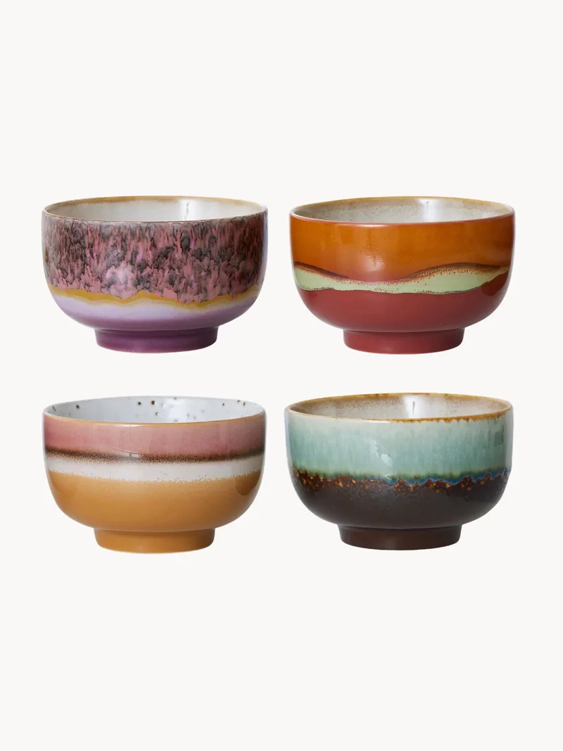 Handbeschilderde schalen 70's van keramiek, set van 4 van HKliving – productfoto
