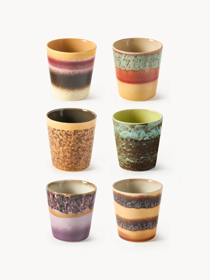 Handgefertigte Becher 70's mit reaktiver Glasur, 6er-Set von HKliving – Produktfoto