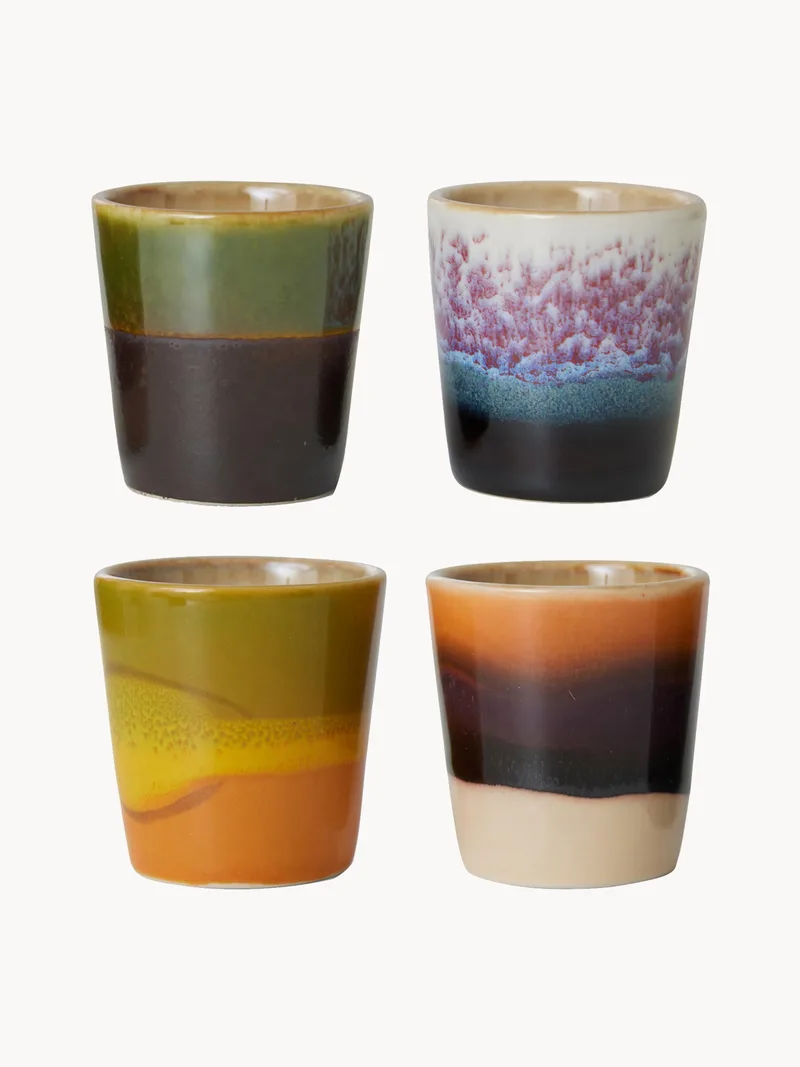 Handgemaakte eierdopjes 70's met reactief glazuur, 4-delig van HKliving – productfoto