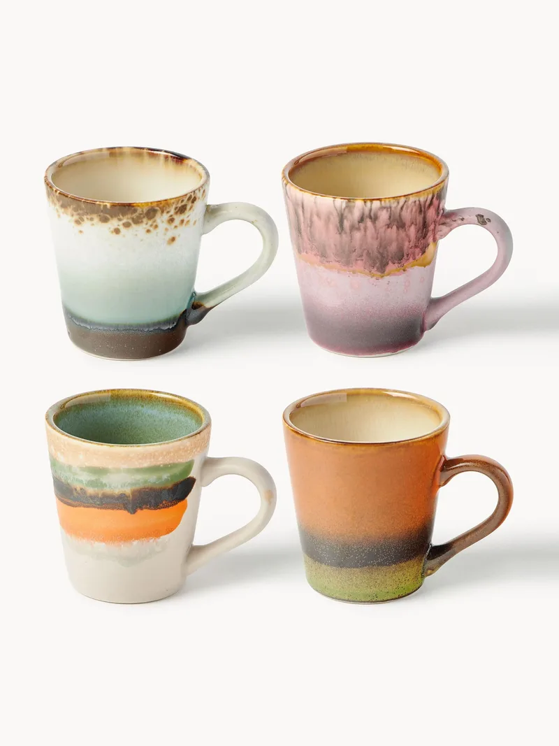 Handgemaakte espressokopjes 70's met reactief glazuur, 4-delig van HKliving – productfoto
