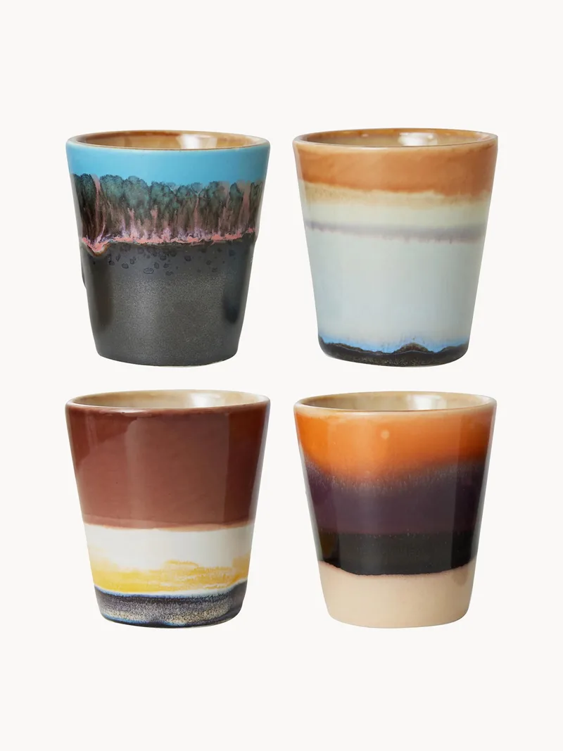 Handgemaakte espressokopjes 70's met reactief glazuur, 4-delig von HKliving – Produktfoto