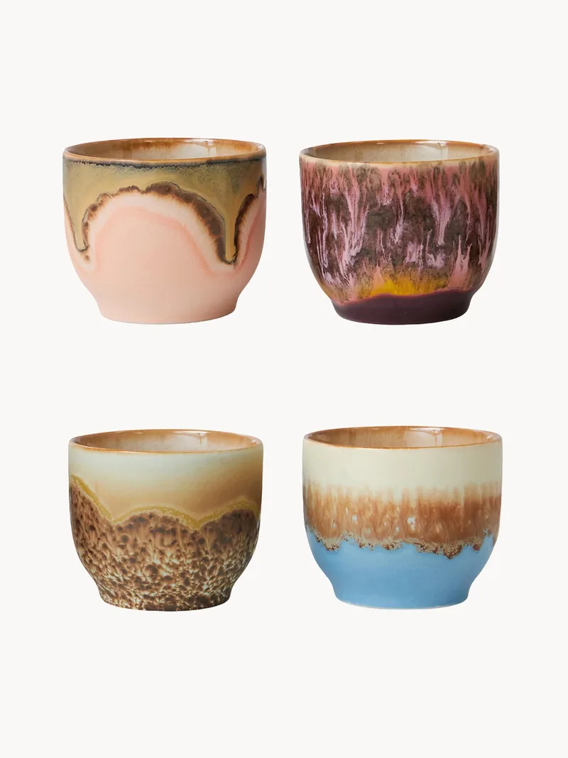 Handgefertigte Becher 70's mit reaktiver Glasur, 4er-Set von HKliving – Produktfoto