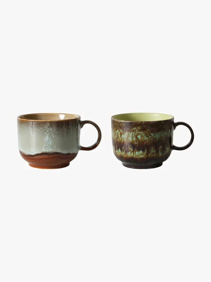 Handgemaakte mokken 70's met reactief glazuur, 2-delig by HKliving – product photo