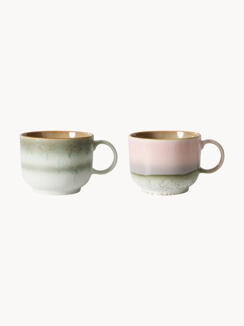 Handgemaakte mokken 70's met reactief glazuur, 2-delig by HKliving – product photo