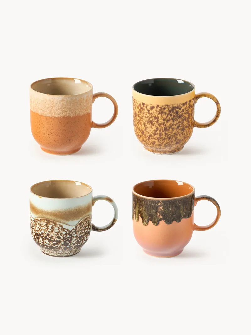 Handgemaakte mokken 70's met reactief glazuur, 4-delig by HKliving – product photo