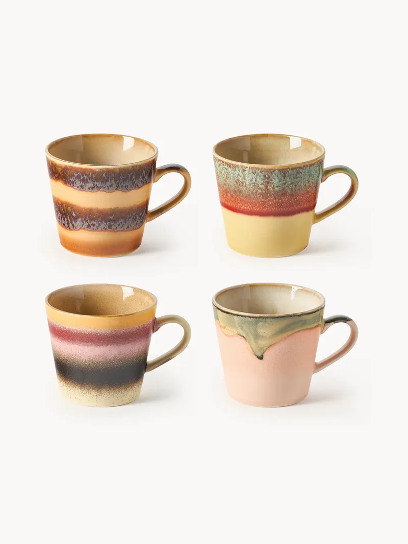 Handgemaakte mokken 70's met reactief glazuur, 4-delig by HKliving – product photo
