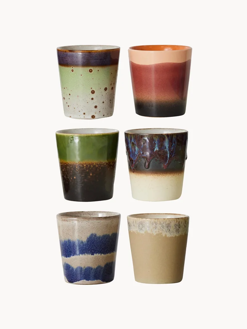 Handgemaakte mokken 70's met reactief glazuur, 6-delig by HKliving – product photo