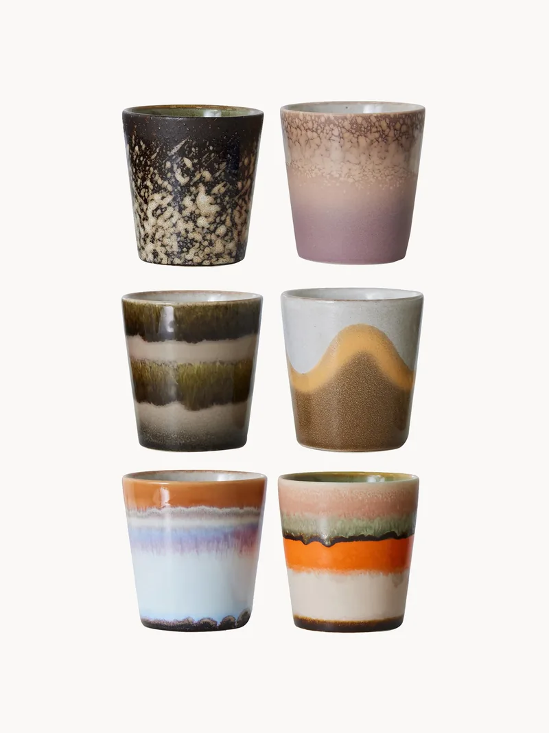 Tasses artisanales avec émail réactif 70's, 6 pièces de HKliving – photo du produit