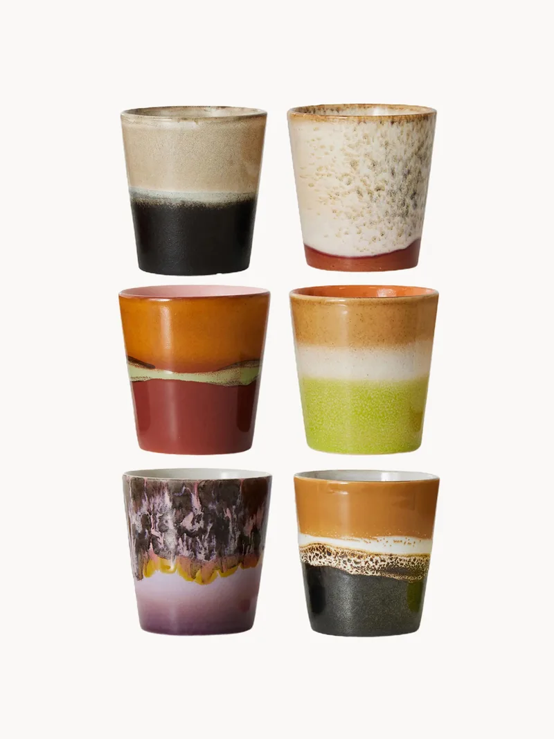 Handgefertigte Becher 70's mit Reaktivglasur, 6er-Set von HKliving – Produktfoto