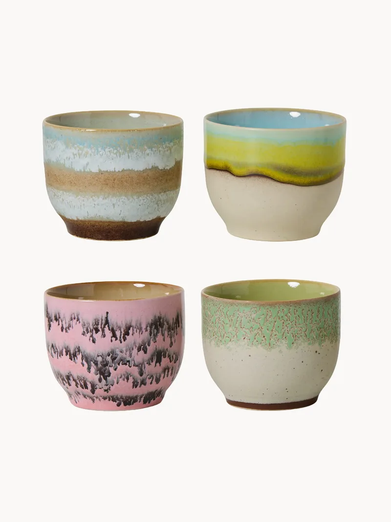 Handgemaakte mokken Reactive Glaze 70's, 4-delig fra HKliving – produktbillede