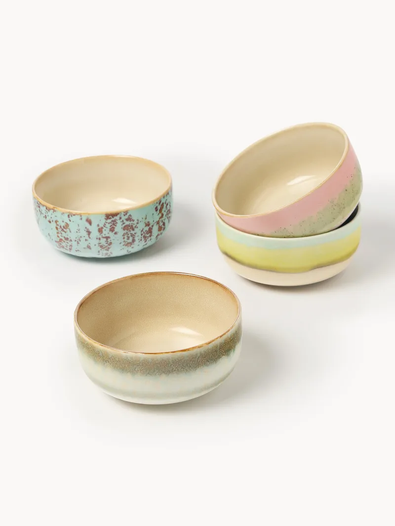 Handgemachte Schälchen 70's mit reaktiver Glasur, 4er-Set von HKliving – Produktfoto