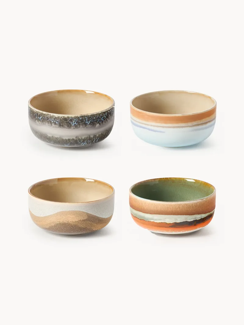 Handgemachte Schälchen 70's mit reaktiver Glasur, 4er-Set von HKliving – Produktfoto