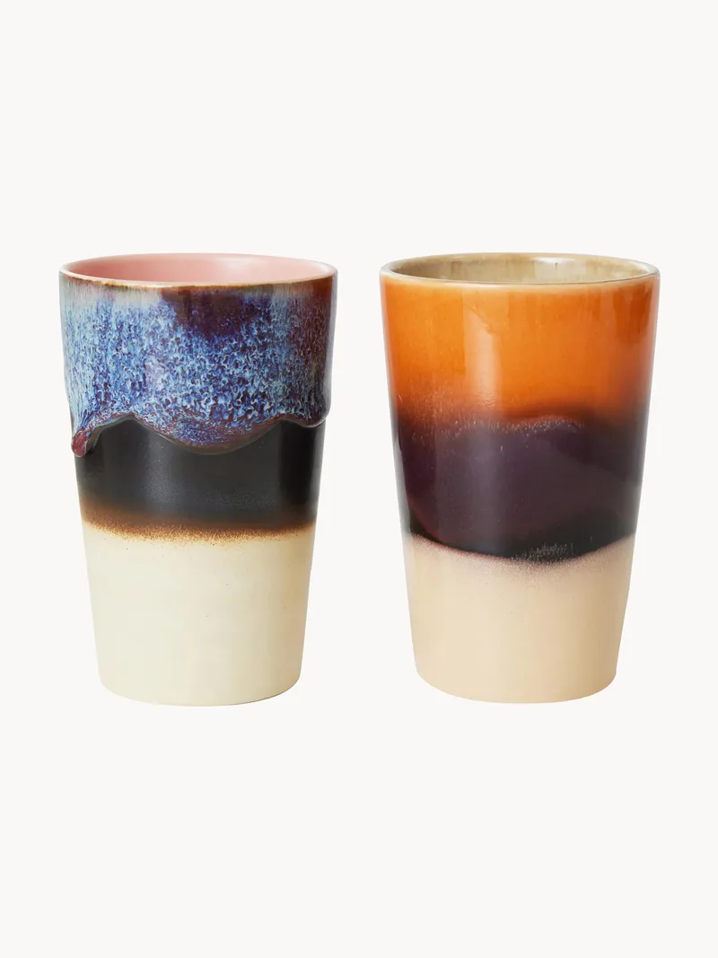 Handgemaakte XL mokken 70's met reactief glazuur, 2-delig by HKliving – product photo
