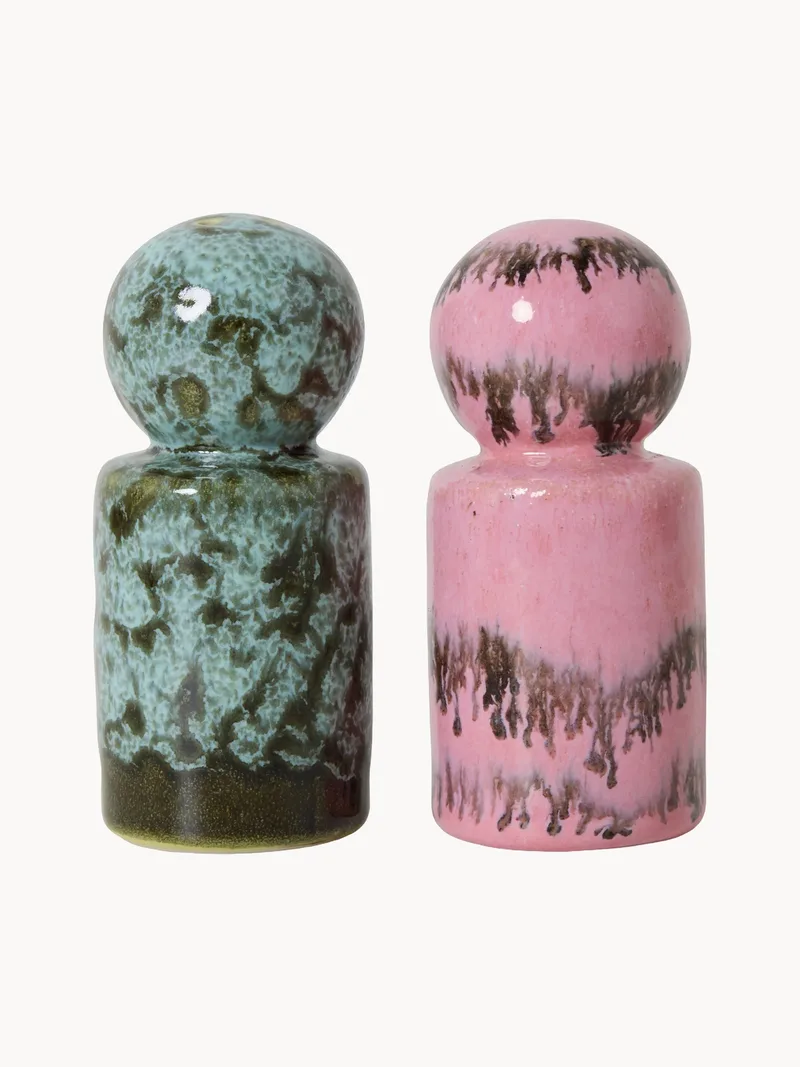 Handgemaakte zout- & peperstrooier 70's met reactief glazuur, 2-delig by HKliving – product photo
