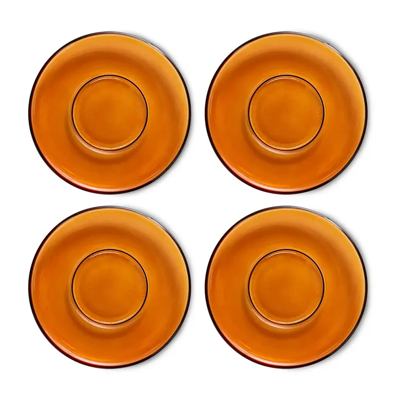 HKliving 70's glassware Kaffeeteller Ø10,6cm 4er Pack Amber brown by HKliving – product photo