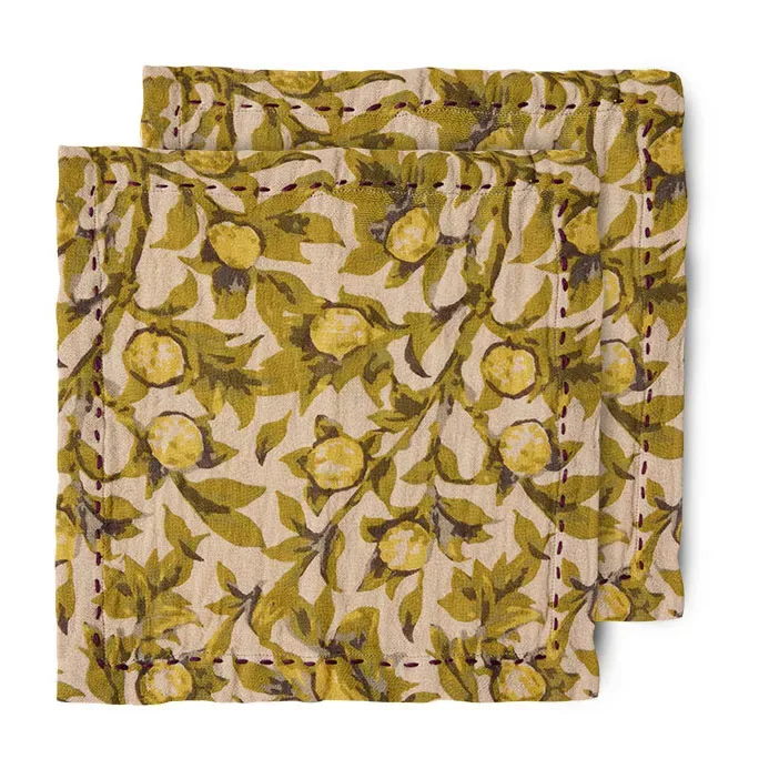 Mediterranean Baumwollserviette 30 x 30cm 2er Pack Olive fra HKliving – produktbillede