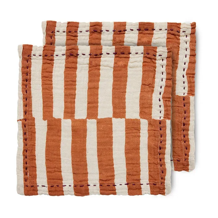 Striped Baumwollserviette 30 x 30cm 2er Pack Tangerine van HKliving – productfoto