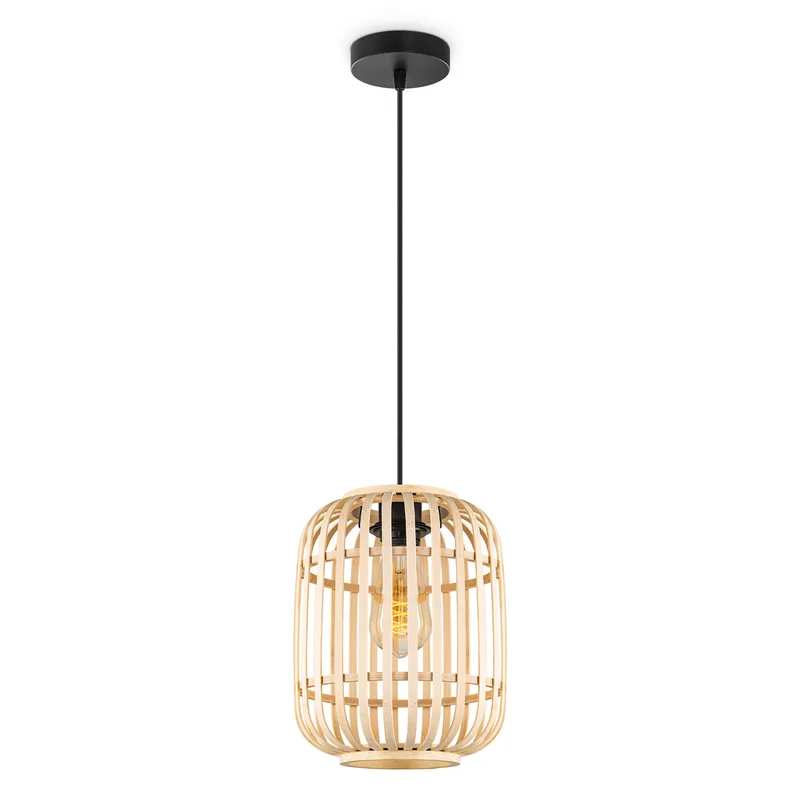 Boheemse Hanglamp - Bamboe Lampenkap - Cilinder - Beige - Ø21.5 x 131 cm - E27 fitting - Ontworpen voor gebruik in slaapkamers en werkruimtes - Inclusief 1 meter kabel by Home Sweet Home – product photo