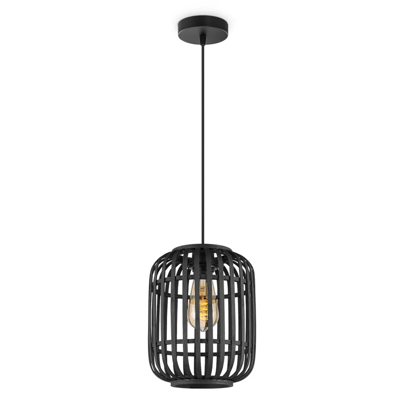 Boheemse Hanglamp - Bamboe Lampenkap - Cilindrisch - Zwart - Ø21.5 x 131 cm - E27 fitting - Ontworpen voor gebruik in slaapkamers en werkruimtes - Inclusief 1 meter kabel by Home Sweet Home – product photo