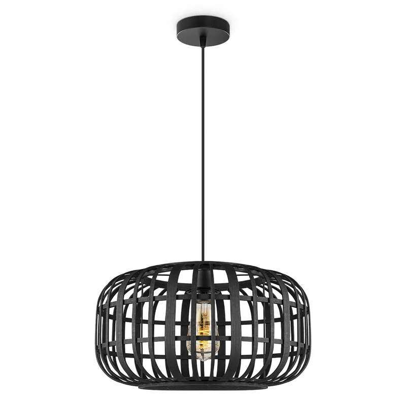 Boheemse Hanglamp - Bamboe Lampenkap - Elliptische - Zwart - Ø40 x 126 cm - E27 fitting - Ontworpen voor gebruik in slaapkamers en werkruimtes - Inclusief 1 meter kabel by Home Sweet Home – product photo