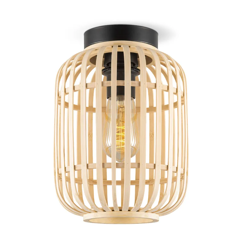 Boheemse stijl Plafondlamp - Bamboe Lampenkap - Cilinder - Beige - Ø21,5 x 30 cm - E27 fitting - Ontworpen voor gebruik in slaapkamers en studeerkamers - met montagetoebehoren by Home Sweet Home – product photo