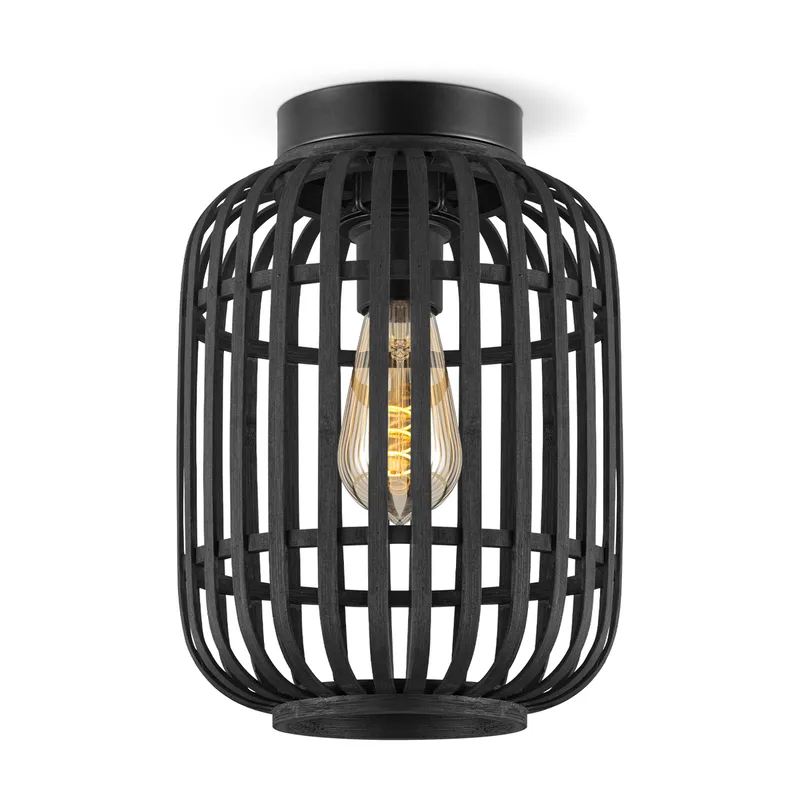 Boheemse stijl Plafondlamp - Bamboe Lampenkap - Cilinder - Zwart - Ø21,5 x 30 cm - E27 fitting - Ontworpen voor gebruik in slaapkamers en studeerkamers - met montagetoebehoren by Home Sweet Home – product photo