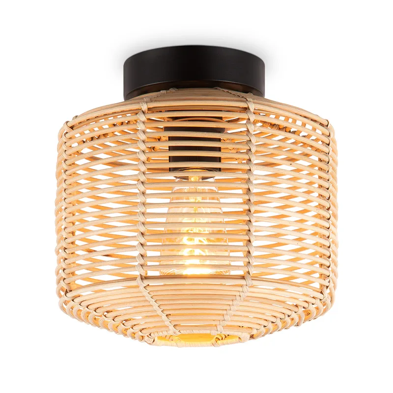 Boheemse stijl Plafondlamp - Bamboe Lampenkap - Ovaal - Beige - Ø25 x 24 cm - E27 fitting - Ontworpen voor gebruik in slaapkamers en studeerkamers - Hoogte lampenkap: 21cm by Home Sweet Home in Natural – product photo