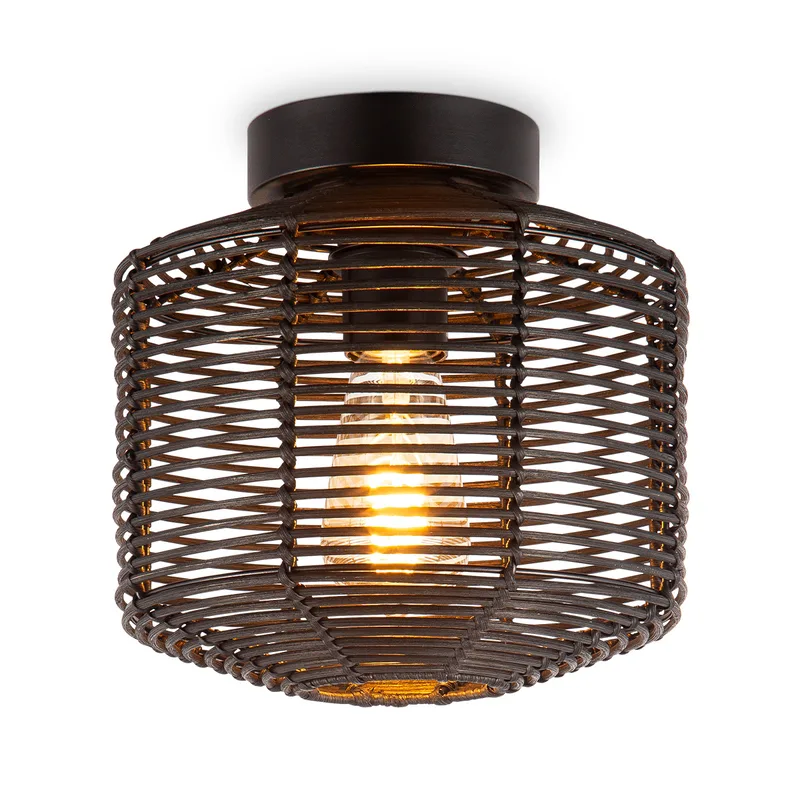 Boheemse stijl Plafondlamp - Bamboe Lampenkap - Ovaal - Ø25 x 24 cm - E27 fitting - Ontworpen voor gebruik in slaapkamers en studeerkamers - Hoogte lampenkap: 21cm by Home Sweet Home in Black – product photo