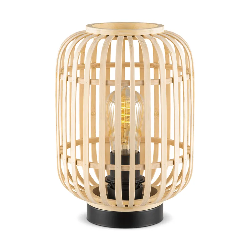 Boheemse stijl Tafellamp - Bamboe Lampenkap - Cilinder - Beige - Ø21,5 x 30 cm - E27 fitting - Ontworpen voor gebruik in slaapkamers en studeerkamers - Met schakelaar by Home Sweet Home – product photo