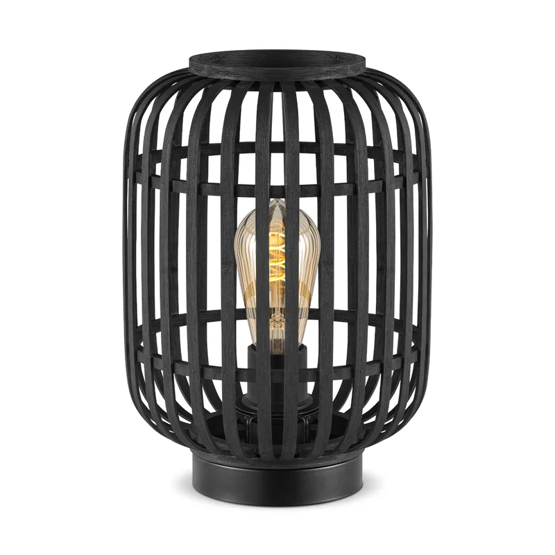 Boheemse stijl Tafellamp - Bamboe Lampenkap - Cilinder - Zwart - Ø21,5 x 30 cm - E27 fitting - Ontworpen voor gebruik in slaapkamers en studeerkamers - Met schakelaar by Home Sweet Home – product photo