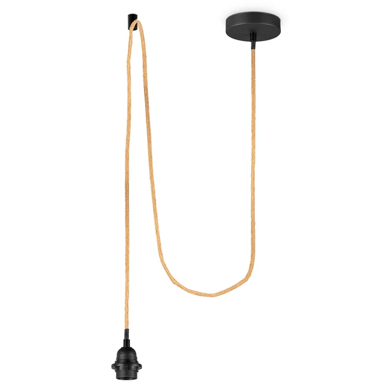 Fabric Hanglamp - 10/10/230 cm - inclusief de zwarte hanger en linnen kabel - Met E27 lamphouder - Voor Lampenkap met doorsnede max.55cm - Voor Slaapkamers en Woonkamers de Home Sweet Home – photo du produit