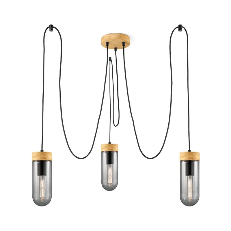 hanglamp Capri 3L - hout/glas van Home Sweet Home in Smoke – productfoto