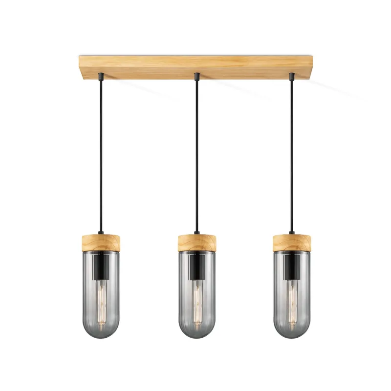 hanglamp Capri 3L klein - hout/glas by Home Sweet Home in Smoke – product photo