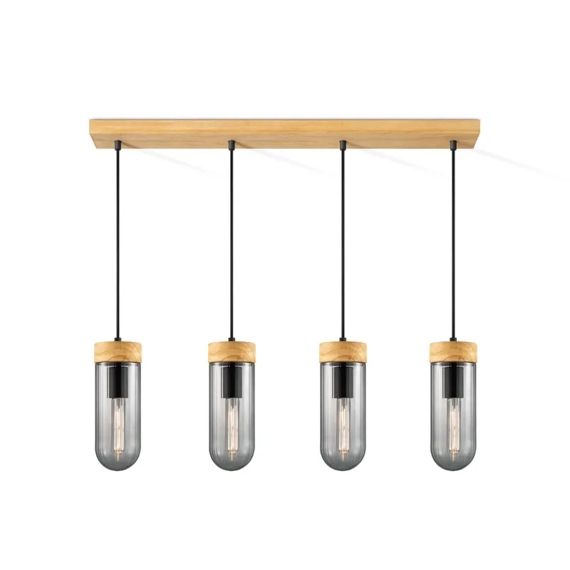 hanglamp Capri 4L klein - hout/glas by Home Sweet Home in Smoke – product photo