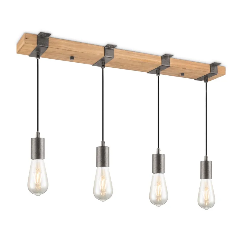 hanglamp Denton 4L hout / burned metal van Home Sweet Home in Zwart – productfoto