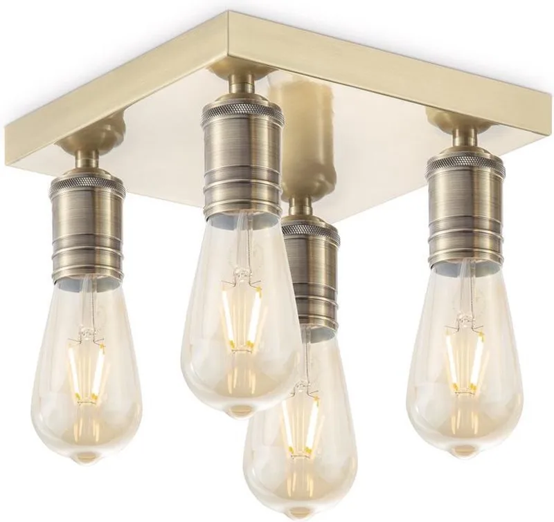 Klassieke LED Opbouwspot Nitro - 23/23/10cm - 4 lichts plafondspot - Dimbaar - inclusief LED lichtbron - E27 fitting de Home Sweet Home en Laiton – photo du produit