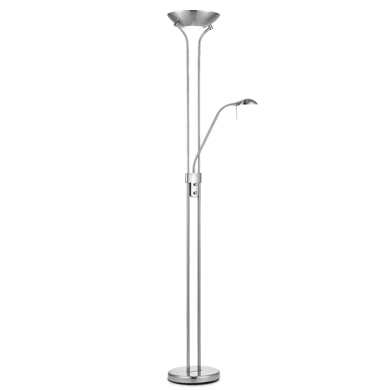 Klassieke vloerlamp 50/50/180cm - dimbare staande lamp met flexibele leeslamp - Geborsteld staal - LED geintegreerd - geschikt voor woonkamer, slaapkamer en thuiskantoor by Home Sweet Home in Silver, Rvs – product photo