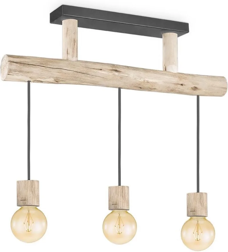 Landelijke Hanglamp Billy - geschikt voor E27 LED lichtbron - 3 lichts hanglamp gemaakt van Hout - 60/18/127cm - Pendellamp by Home Sweet Home in Natuurlijk – product photo