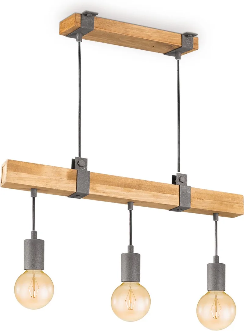 Landelijke Hanglamp Denton - geschikt voor E27 LED lichtbron - 3 lichts hanglamp gemaakt van Hout - 60/14/128cm - Pendellamp geschikt voor woonkamer, slaapkamer en keuken by Home Sweet Home in Natuurlijk – product photo