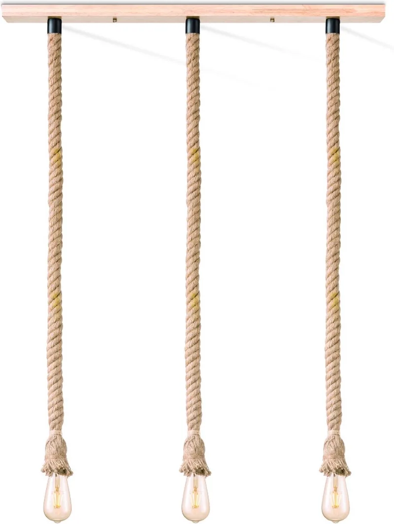 Landelijke Hanglamp Leonardo - geschikt voor E27 LED lichtbron - 3 lichts hanglamp gemaakt van Touw - 95/12/130cm - Pendellamp van Home Sweet Home in Natuurlijk – productfoto