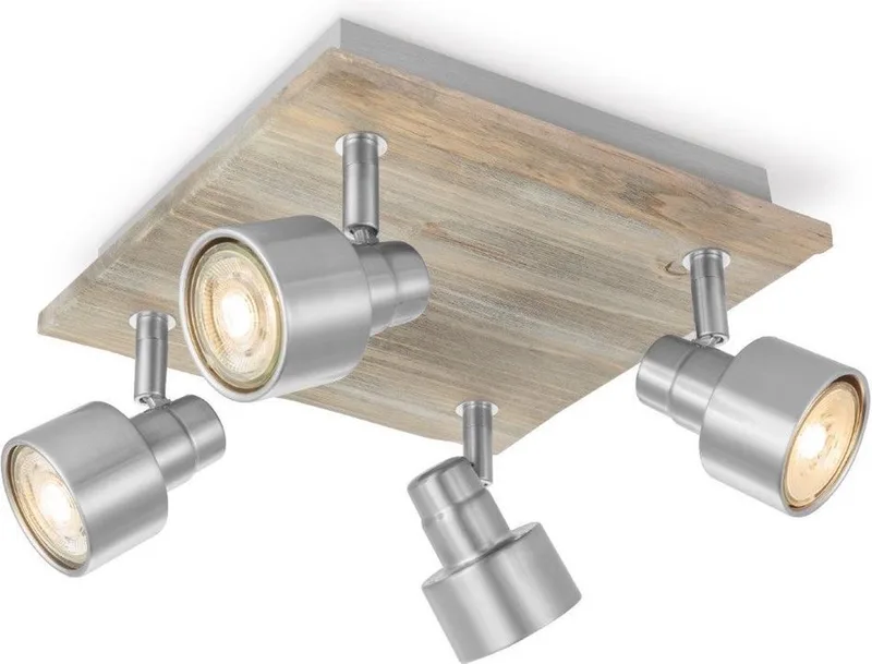 Landelijke LED Opbouwspot Drift - Geborsteld staal - 23/23/15cm - 4 lichts plafondspot - Dimbaar - inclusief LED lichtbron - GU10 de Home Sweet Home en Natuurlijk – photo du produit