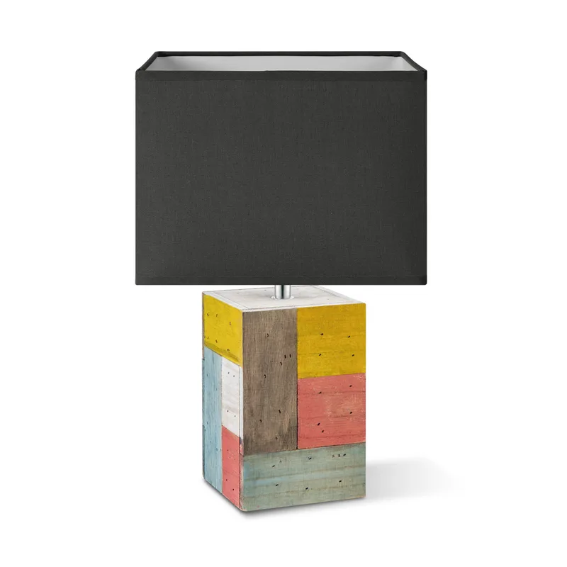 Landelijke tafellamp Block - hout/antraciet - tafellamp Tora Hout inclusief lampenkap 25/25/18cm - tafellamp hoogte 45 cm - geschikt voor E27 LED lamp - Tafellamp geschikt voor woonkamer, slaapkamer, thuiskantoor de Home Sweet Home en Gris foncé – photo du produit